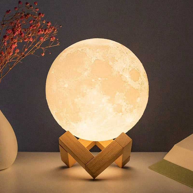 3D Moon Lamp LED Night Light Battery Powered with Stand Starry Lamp Bedroom Decor Night Lights Kids Gift