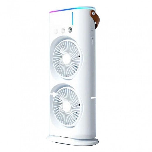 Dual Head Spray Tower Fan with Control Mist Humidifier Rechargeable Desk Fan with 3 Wind Speed for Home Office Travel Camping
