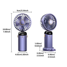 Mini Portable Handheld Fan Foldable Neck Hanging Fans 5 Level Speed USB Rechargeable Fan with Phone Stand and Display Screen